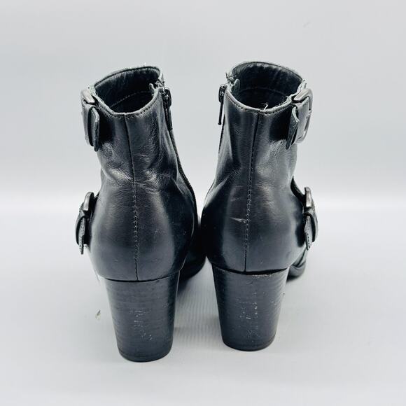 Born Boots Women 7.5 Black Leather Ankle Bootie Buckle Strap Block Heel Side Zip - Picture 6 of 12